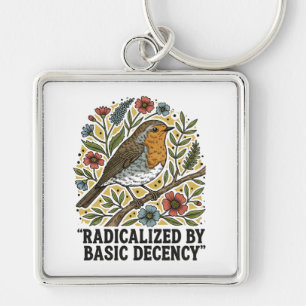 Folk Art Bird Illustration for Social Justice Key Ring