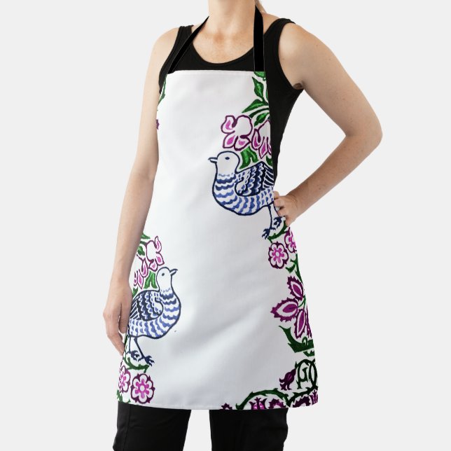 Folk Art Birds Flowers Acorns Apron (Insitu)