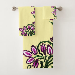 Folk Art Birds Flowers Acorns Bath Towel Set