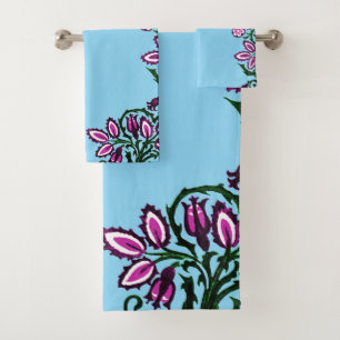 Folk Art Birds Flowers Acorns Bath Towel Set