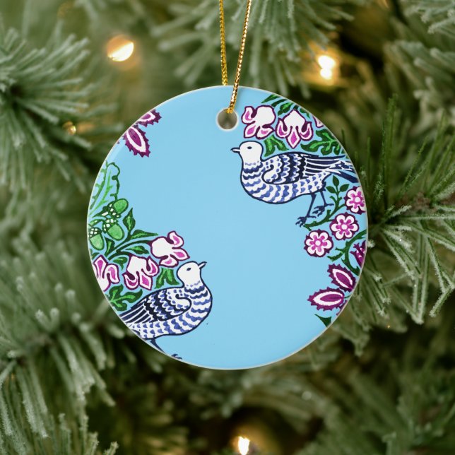 Folk Art Birds Flowers Acorns Ceramic Tree Decoration (Tree)