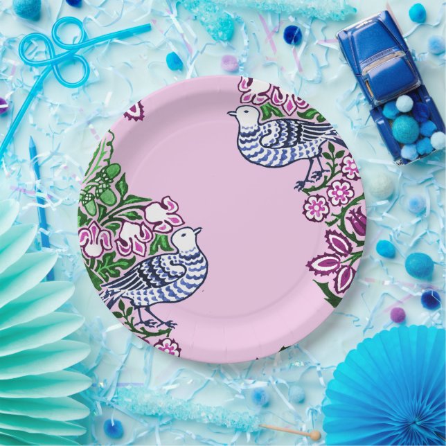 Folk Art Birds Flowers Acorns Paper Plate (Party)