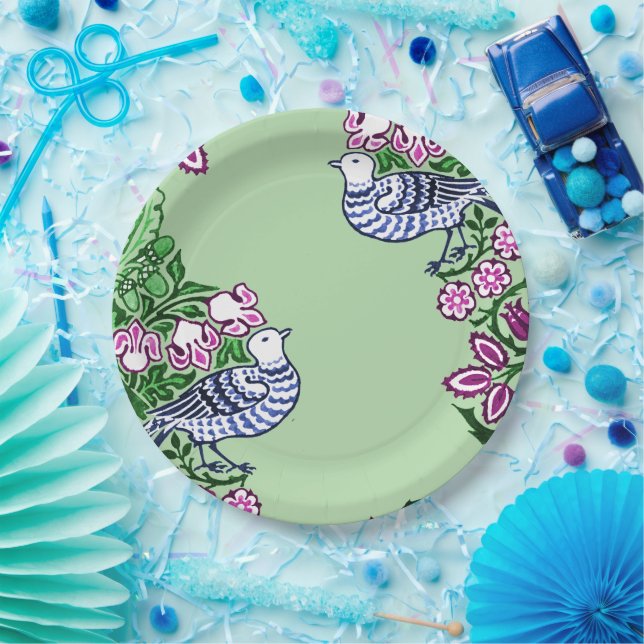 Folk Art Birds Flowers Acorns Paper Plate (Party)