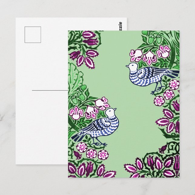 Folk Art Birds Flowers Acorns Postcard (Front/Back)