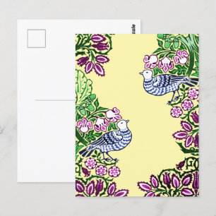 Folk Art Birds Flowers Acorns Postcard