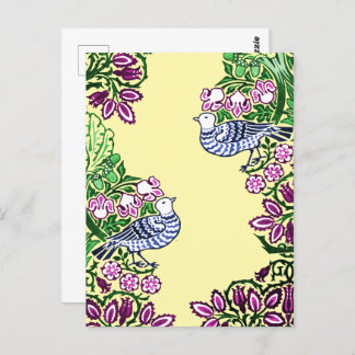 Folk Art Birds Flowers Acorns Postcard