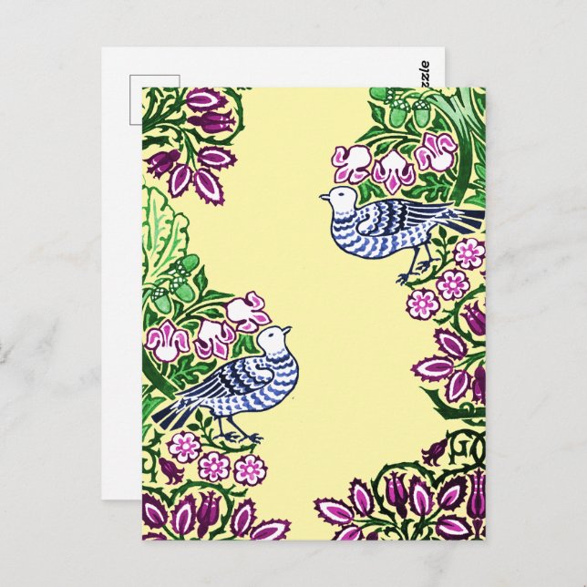 Folk Art Birds Flowers Acorns Postcard (Front/Back)
