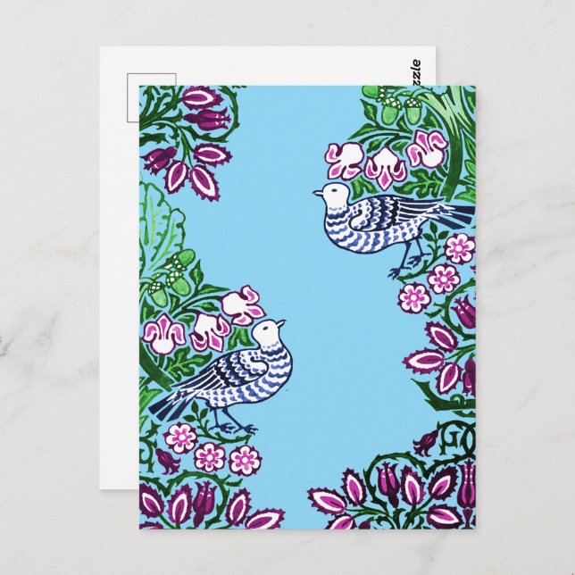 Folk Art Birds Flowers Acorns Postcard (Front/Back)