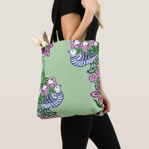 Folk Art Birds Flowers Acorns Tote Bag