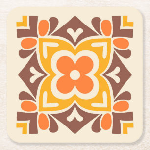 Folk Art Bloom Square Paper Coaster