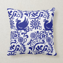 Folk Art Blue and White Pillow