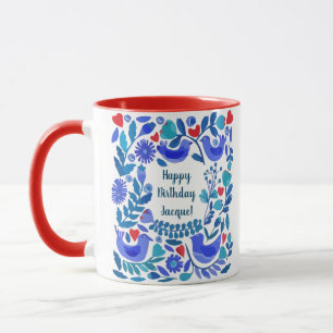 Folk Art Bluebird Personalised Birthday Gift Mug