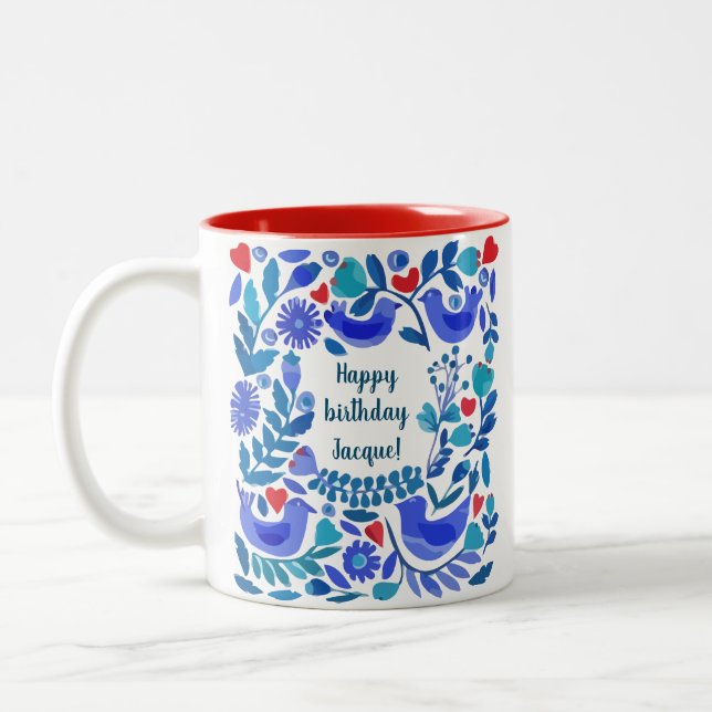 Folk Art Bluebird Personalised Mug (Left)