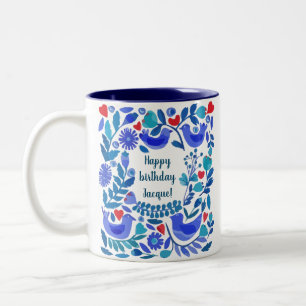 Folk Art Bluebird Personalised Mug