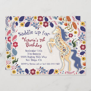 Folk art Boho Horse Birthday Party invitation
