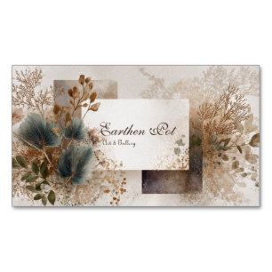 Folk Art Botanical Abstract Blue Green Beige Magnetic Business Card
