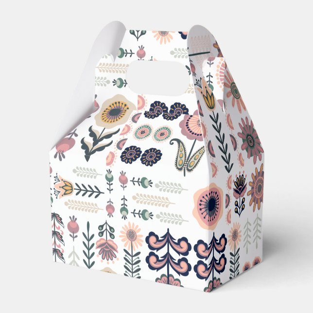 Folk Art Botanical Seamless Pattern Favour Box (Front Side)