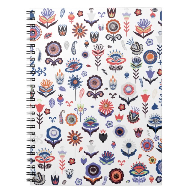 Folk Art Botanical Seamless Pattern Notebook (Front)