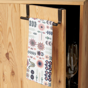 Folk Art Botanical Seamless Pattern Tea Towel