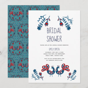 Folk Art Bridal Shower Invites Scandinavian Birds