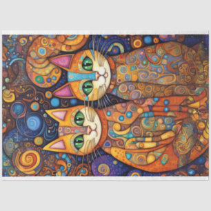 Folk Art Bright Coloured Cats Decoupage Tissue Paper