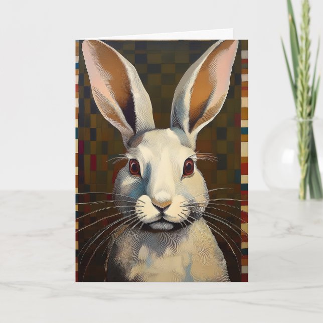 Folk Art Bunny Rabbit Art Blank Card (Front)