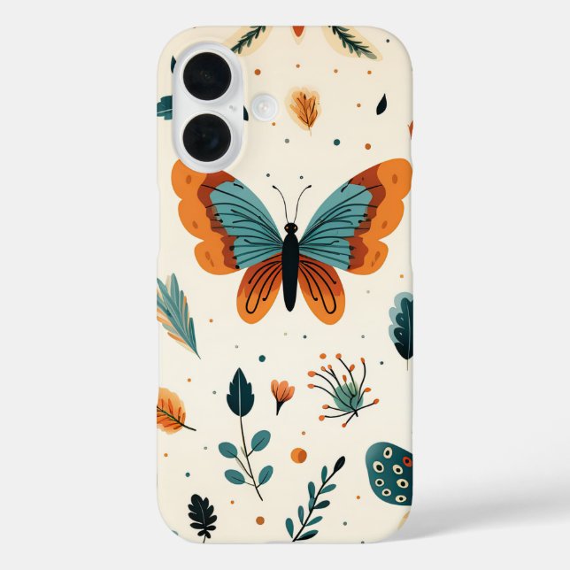 Folk Art Butterflies with Teal and Terracotta Case-Mate iPhone Case (Back)