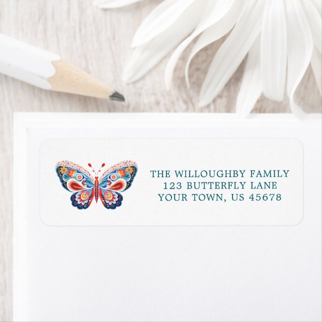 Folk Art Butterfly New Address Label (Insitu)
