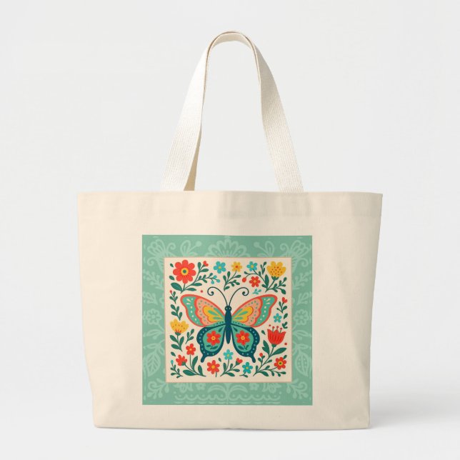 Folk Art Butterfly Tote Bag (Front)