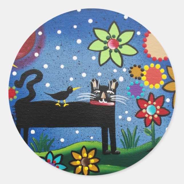 Folk Art By Lori Everett Cat With Attitude Classic Round Sticker (Front)