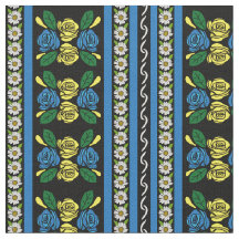 Folk Art Canal Narrowboat Blue Yellow Roses