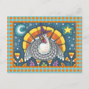 FOLK ART CANDY CORN TURKEY PILGRIM, THANKSGIVING POSTCARD