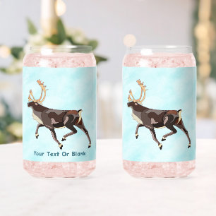 Folk Art Caribou/Reindeer Can Glass