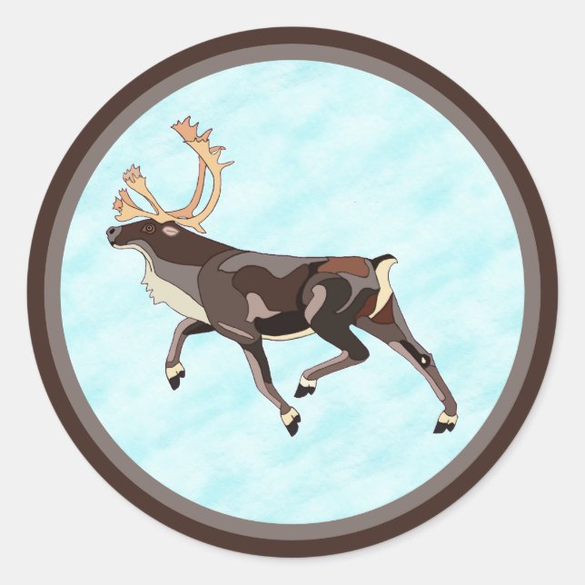 Folk Art Caribou/Reindeer Classic Round Sticker (Front)
