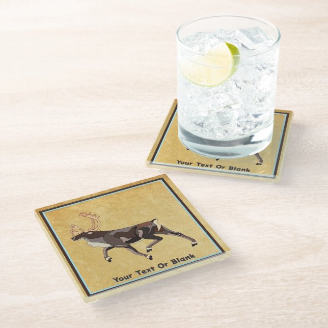 Folk Art Caribou/Reindeer Glass Coaster (Angled)