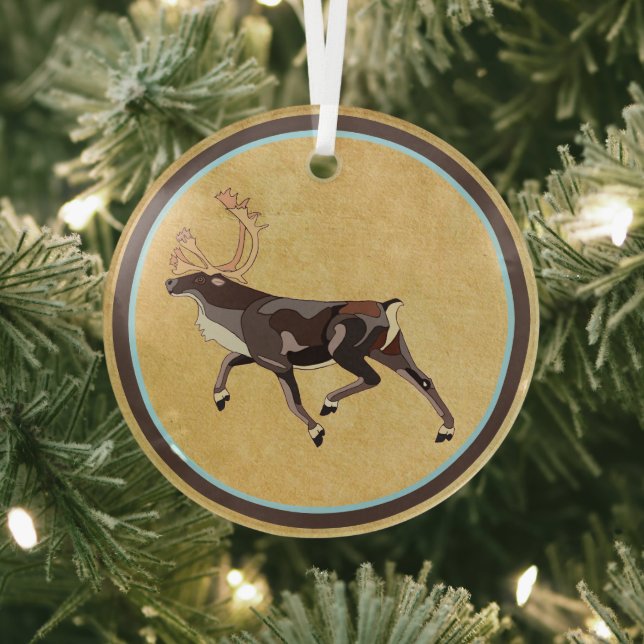 Folk Art Caribou/Reindeer Glass Tree Decoration (Insitu)