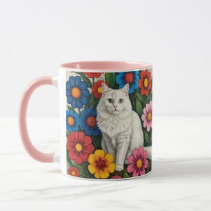 Folk Art Cat and Flowers Mug