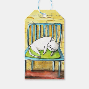 Folk Art Cat, Gift Tags, Watercolor Cat Print Tag