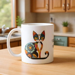 Folk Art Cat Humor "I Don't Shed. I Decorate." Coffee Mug