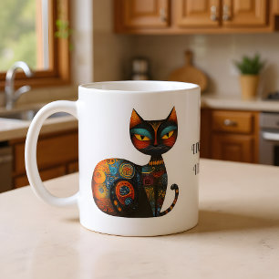 Folk Art Cat "I Don't Shed. I Decorate." Funny Coffee Mug