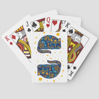 Folk Art Cat in Blue Playing Cards
