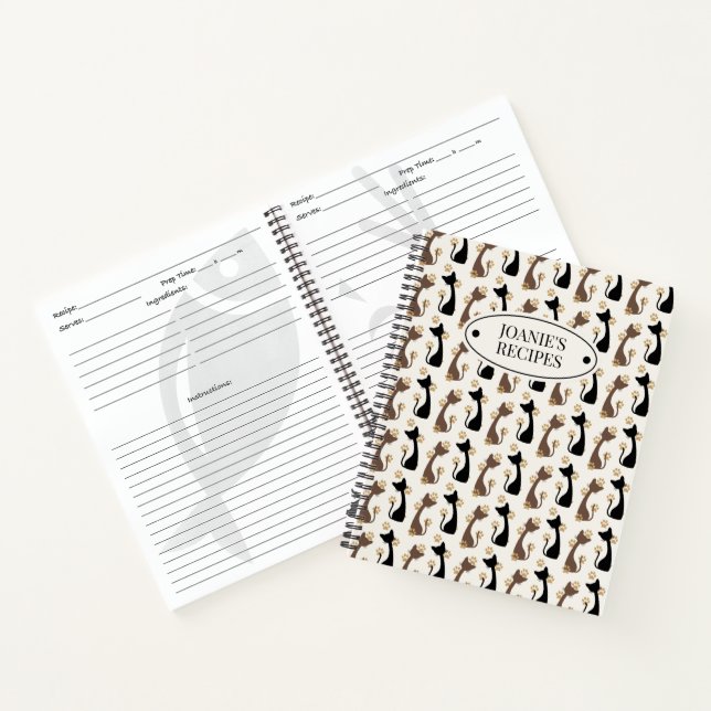 Folk Art Cat Pattern | Farmhouse Kitchen Recipe Notebook (Inside)