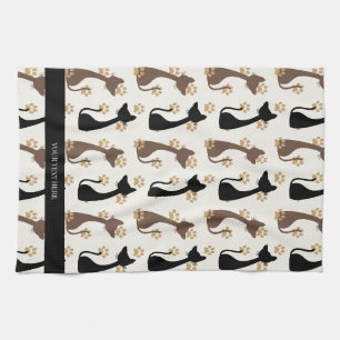 Folk Art Cat Pattern Farmhouse Kitchen Tea Towel