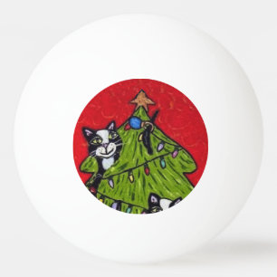 Folk Art Cats Christmas Tree Ping Pong Ball