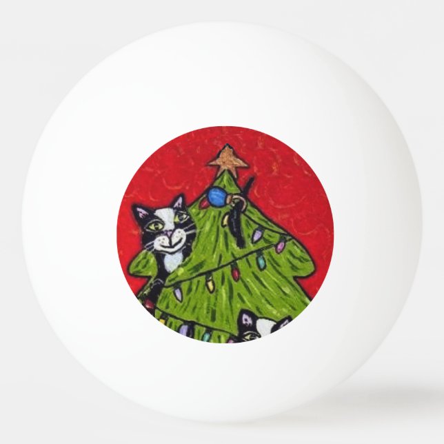 Folk Art Cats Christmas Tree Ping Pong Ball (Front)