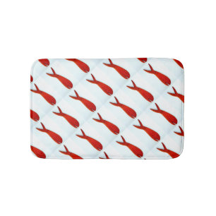 folk art cherry-wood fish white bath mat
