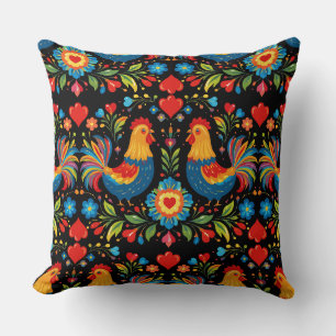 Folk art chicken floral pillow