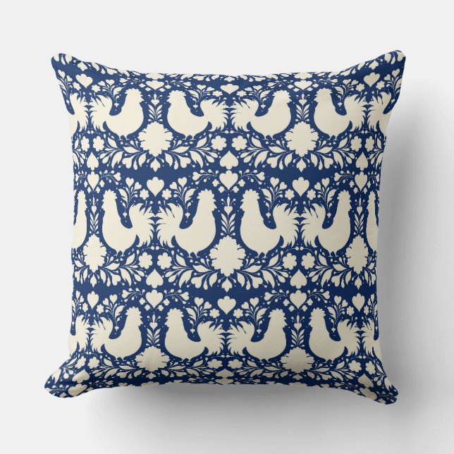 Folk art chicken floral pillow (Front)