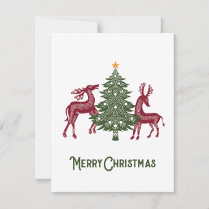 Folk Art Chirstmas Card with Reindeer and Tree