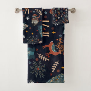 Folk Art Christmas Bath Towel Set